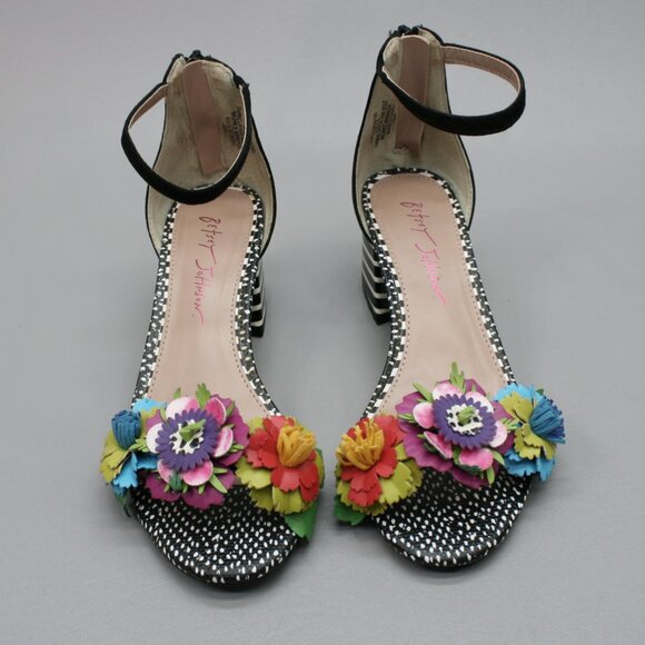 Betsey Johnson Ladies 6.5 Lore Floral Flowers Rear-zip Block Heels Sandals Shoes - Picture 5 of 12